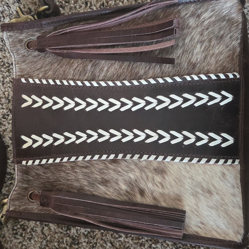Leather And Cowhide Cross Body Purse.